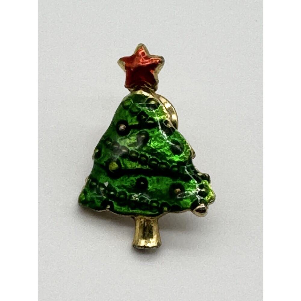 Vintage Christmas Tree W/ Red Star Lapel Pin Brooch